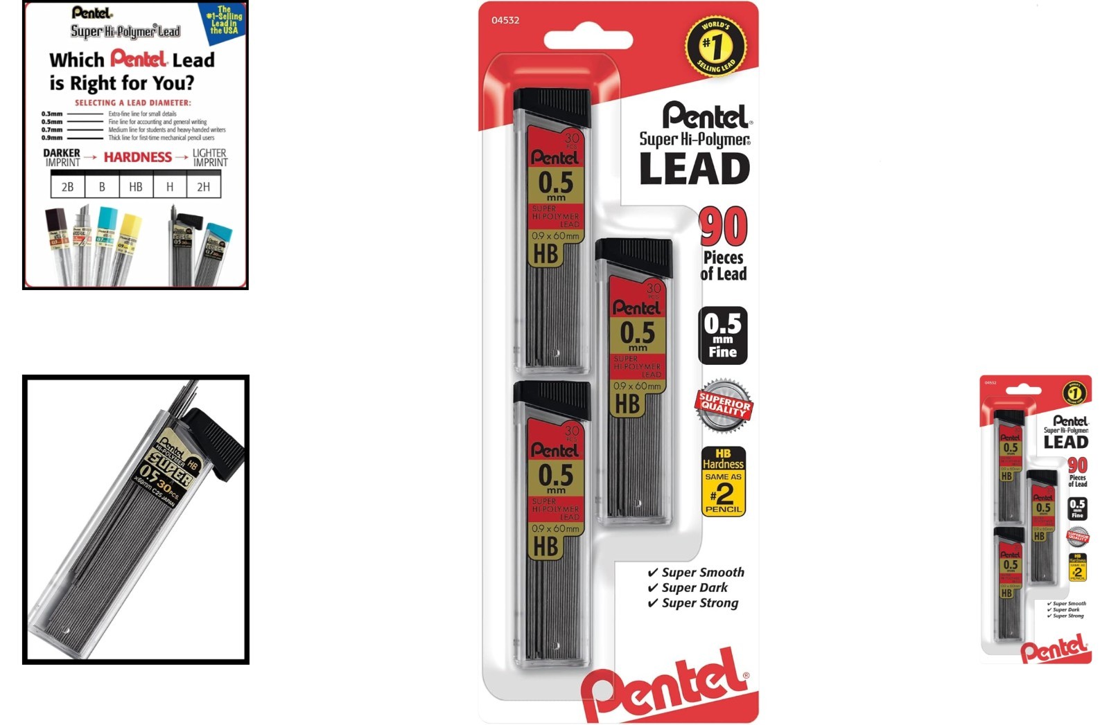 Super Hi-Polymer HB 0.5mm Lead Refills – Pack of 90 for Smooth Writing