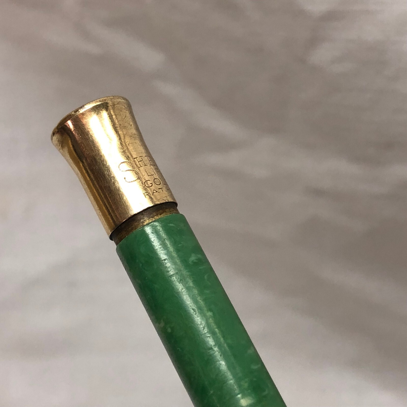 Vintage Sheaffer’s Mechanical Pencil Ring Top Vest Gold Filled Green Swirl