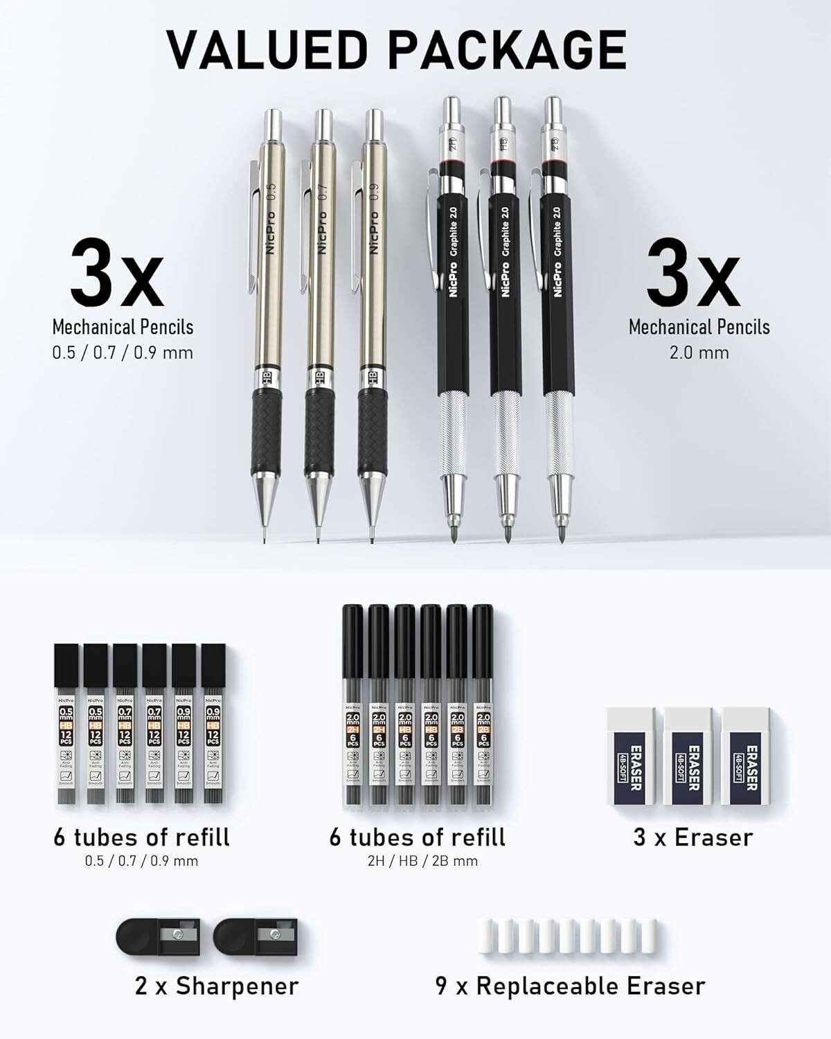 Professional 6PCS Art Pencil Set: 3mm Sizes & Complete Accessories Included