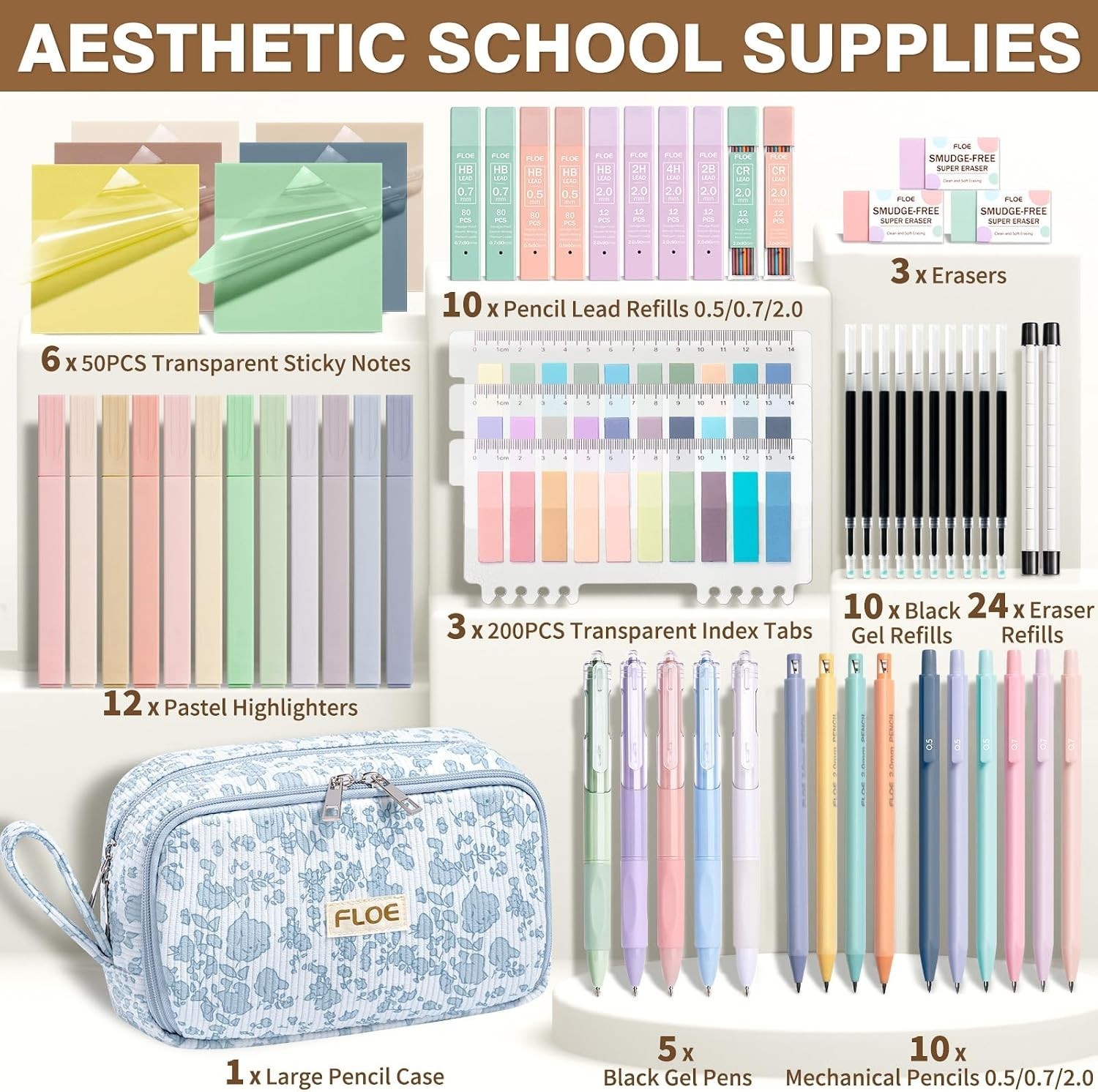 All-in-One 62PCS School Essentials: Preppy Stationary with Large Pencil Case