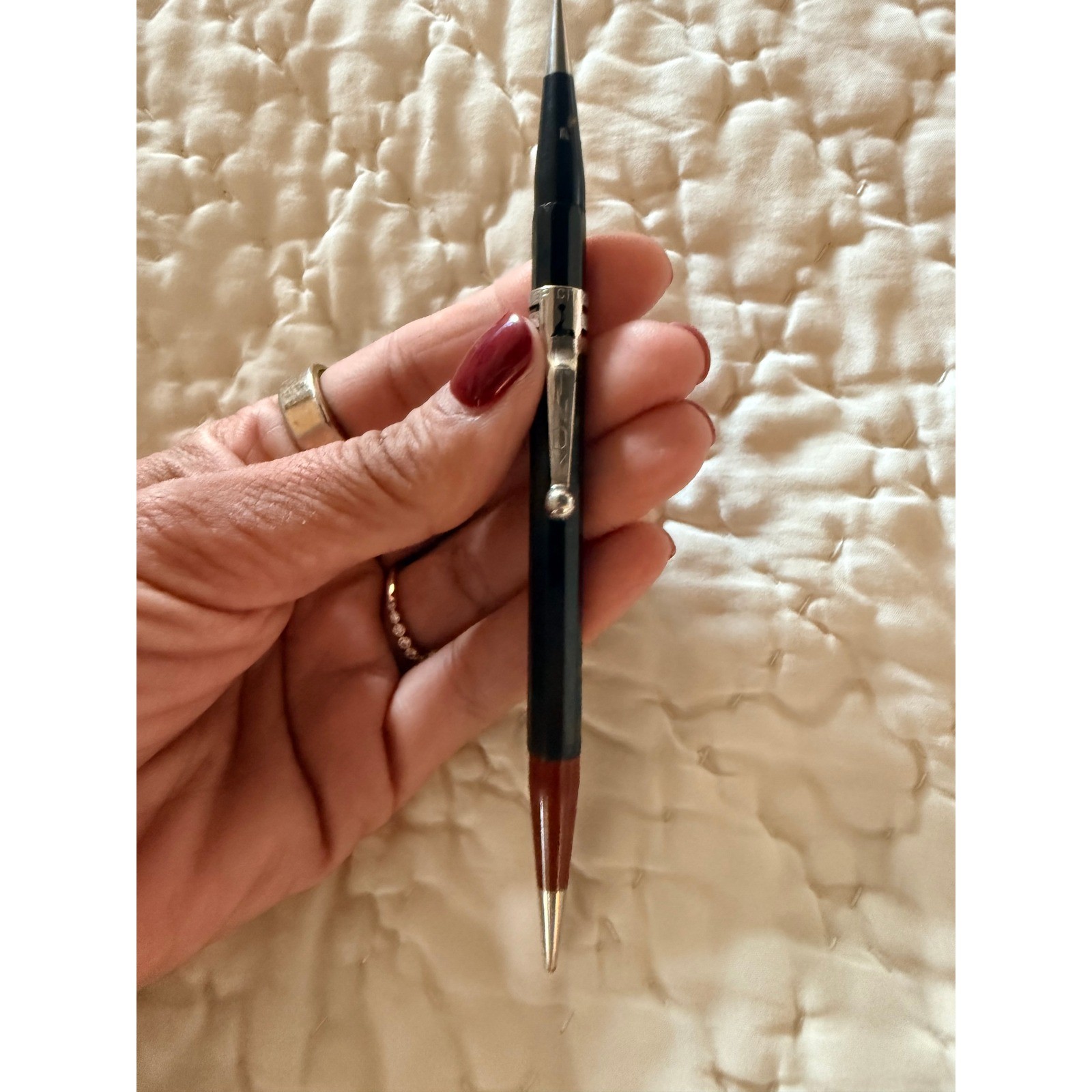 Vintage Lindy Mechanical Pencil Black and Red Two Tone Silver Clip Collectible