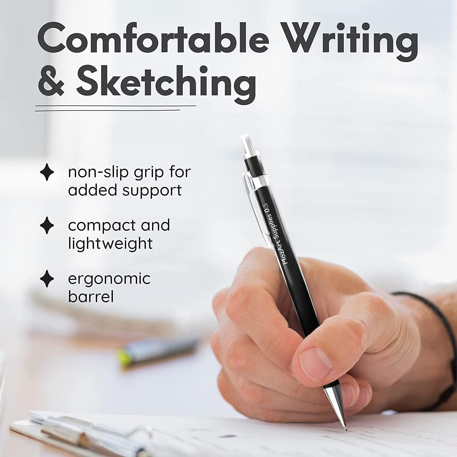 MozArt Ergonomic Mechanical Pencil Set – 4 Sizes, 30 Leads, and Case for Artists