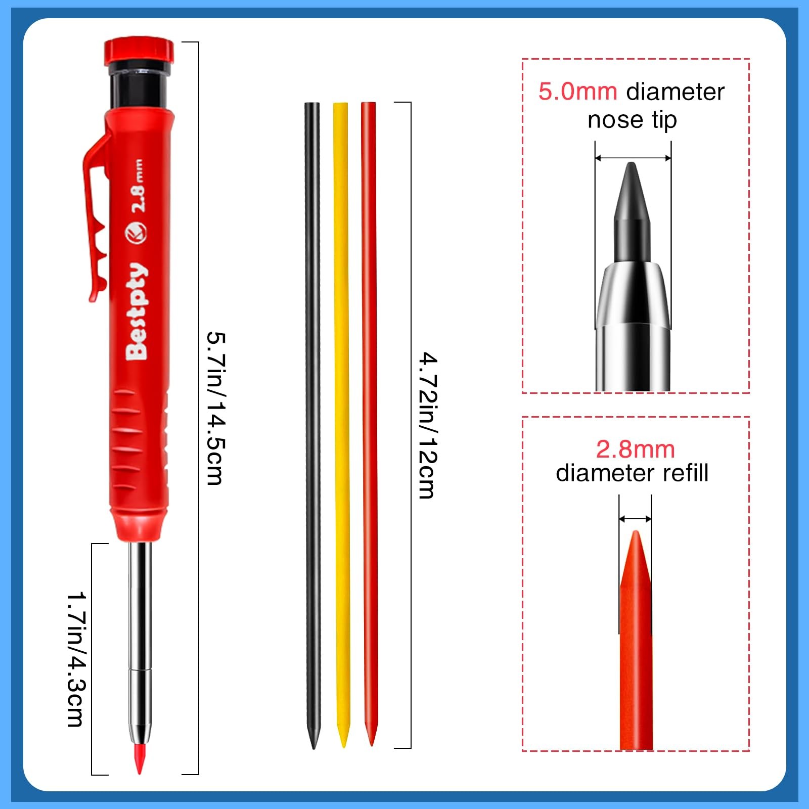 3PCS Carpenter Pencil with Sharpener,Mechanical Carpenter Pencil Set with 39 …