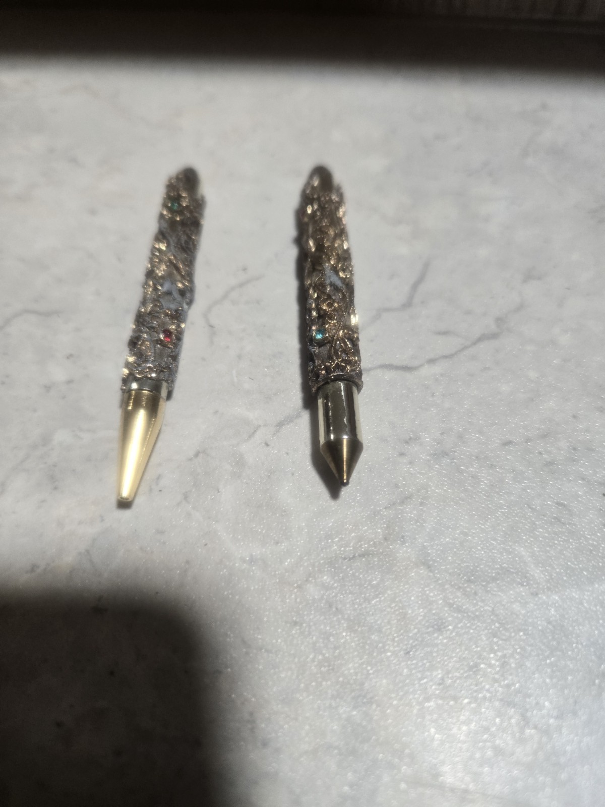 2 Vintage 1960s Ornate Gold Mechanical Pencils Chatelaine Style w/Gem Accents