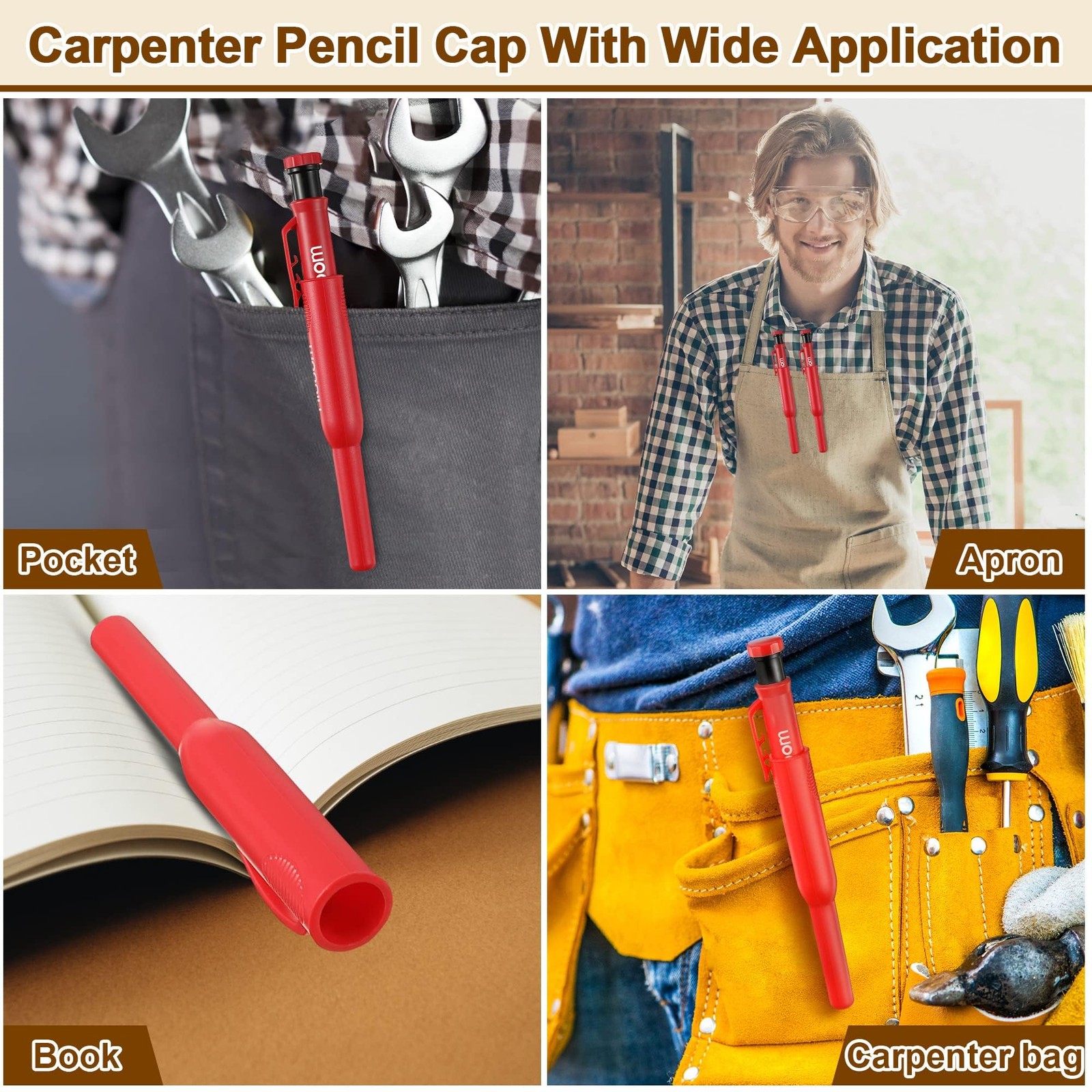Hiboom 2 Pack Solid Carpenter Pencils with Pencil Cap and 22 Piece Set, Red