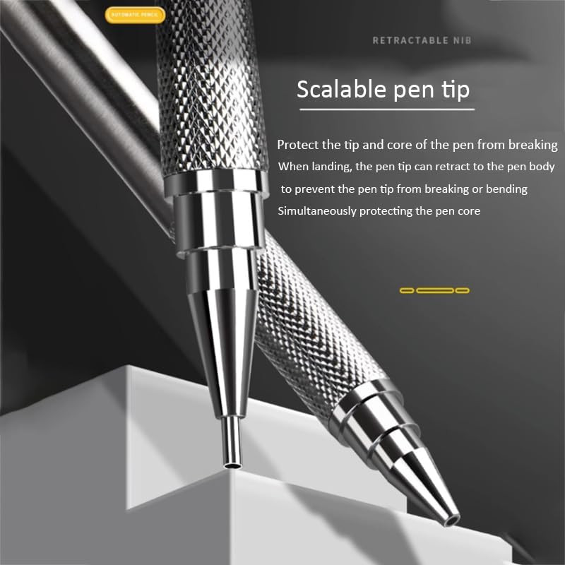 Silver Metal Mechanical Pencil Set, 2 Pencils + 2 Lead Refills + 2 Erasers, Mult