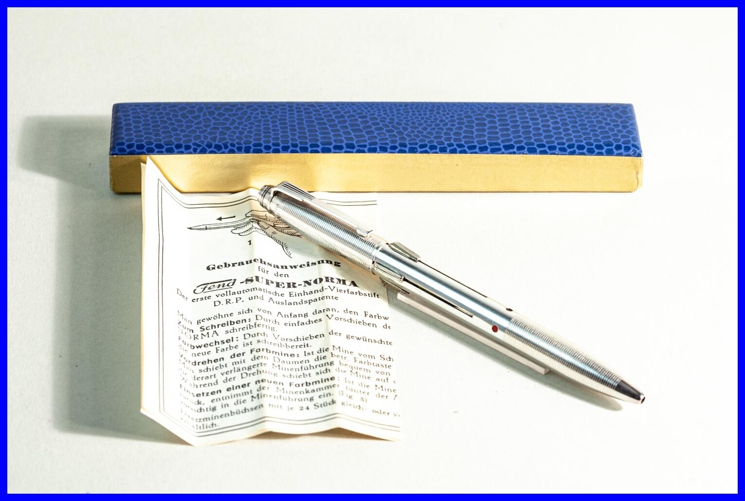 FEND SUPER NORMA Metal Silver Plated 4 COLOR PENCIL w. box & papers GERMANY