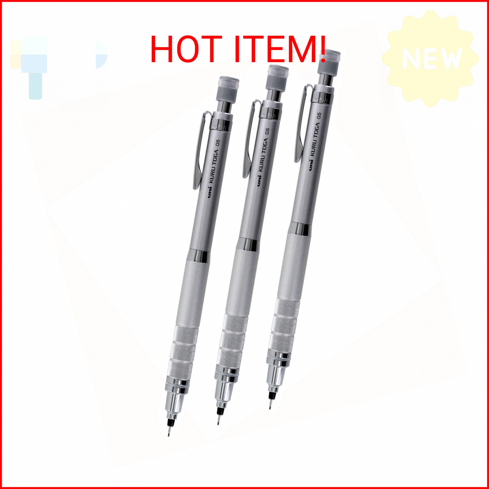 Uni Kuru Toga Roulette Auto Mechanical Pencil, 0.5mm, Gun Metallic Silver, Pack