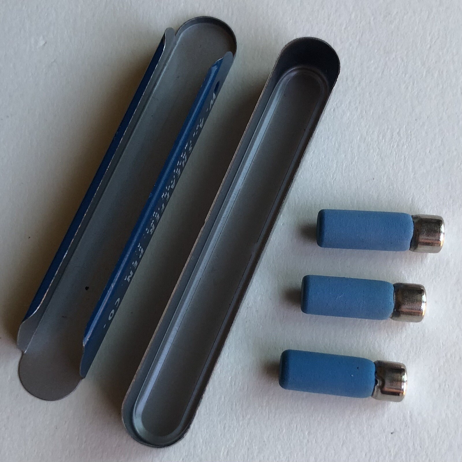 Vintage SHEAFFER Fineline U Mechanical Pencil Erasers Blue NOS 3pk Metal Tin USA