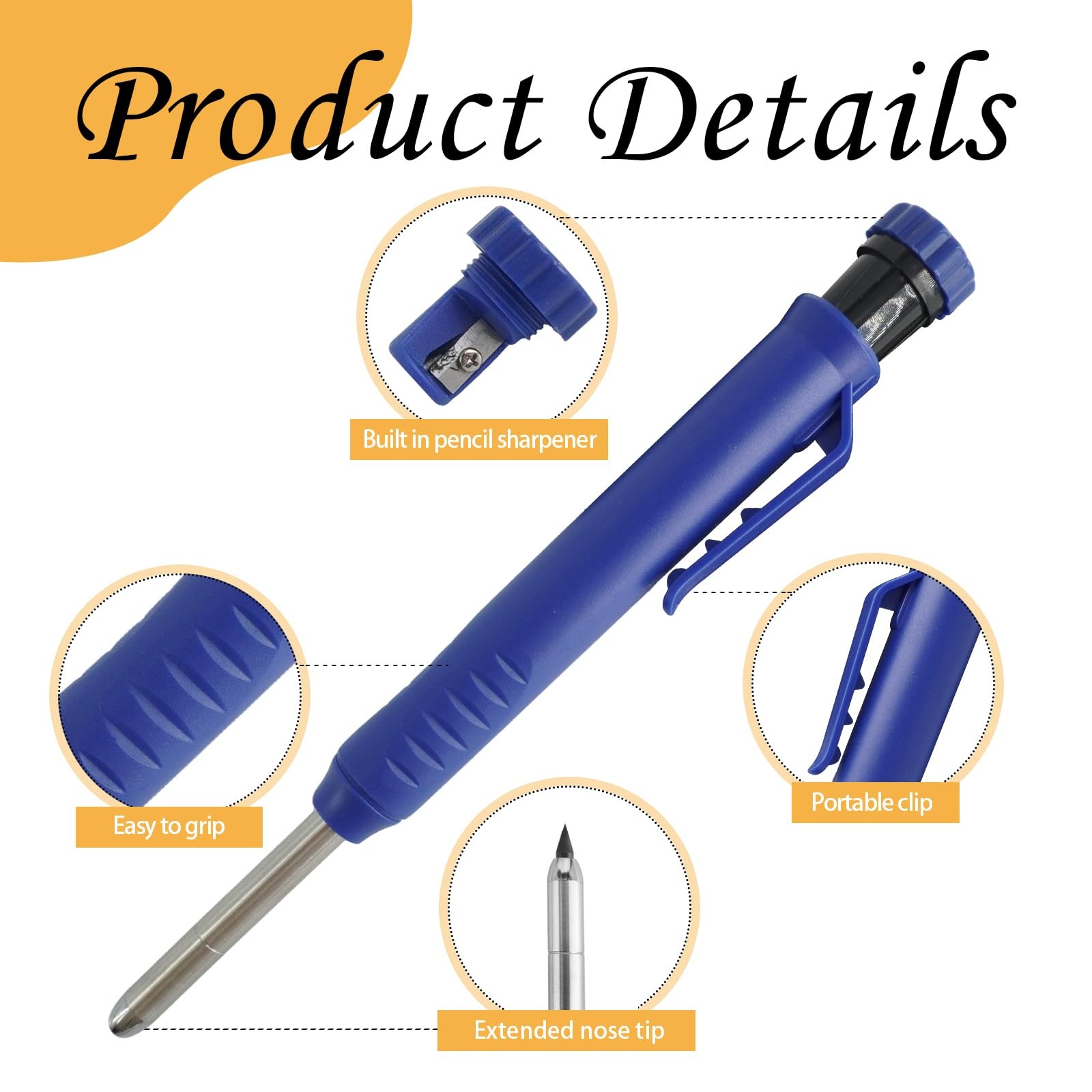 12 PCS Solid Carpenter Pencils Deep Hole Mechanical Marker 72 Refills 2.8mm