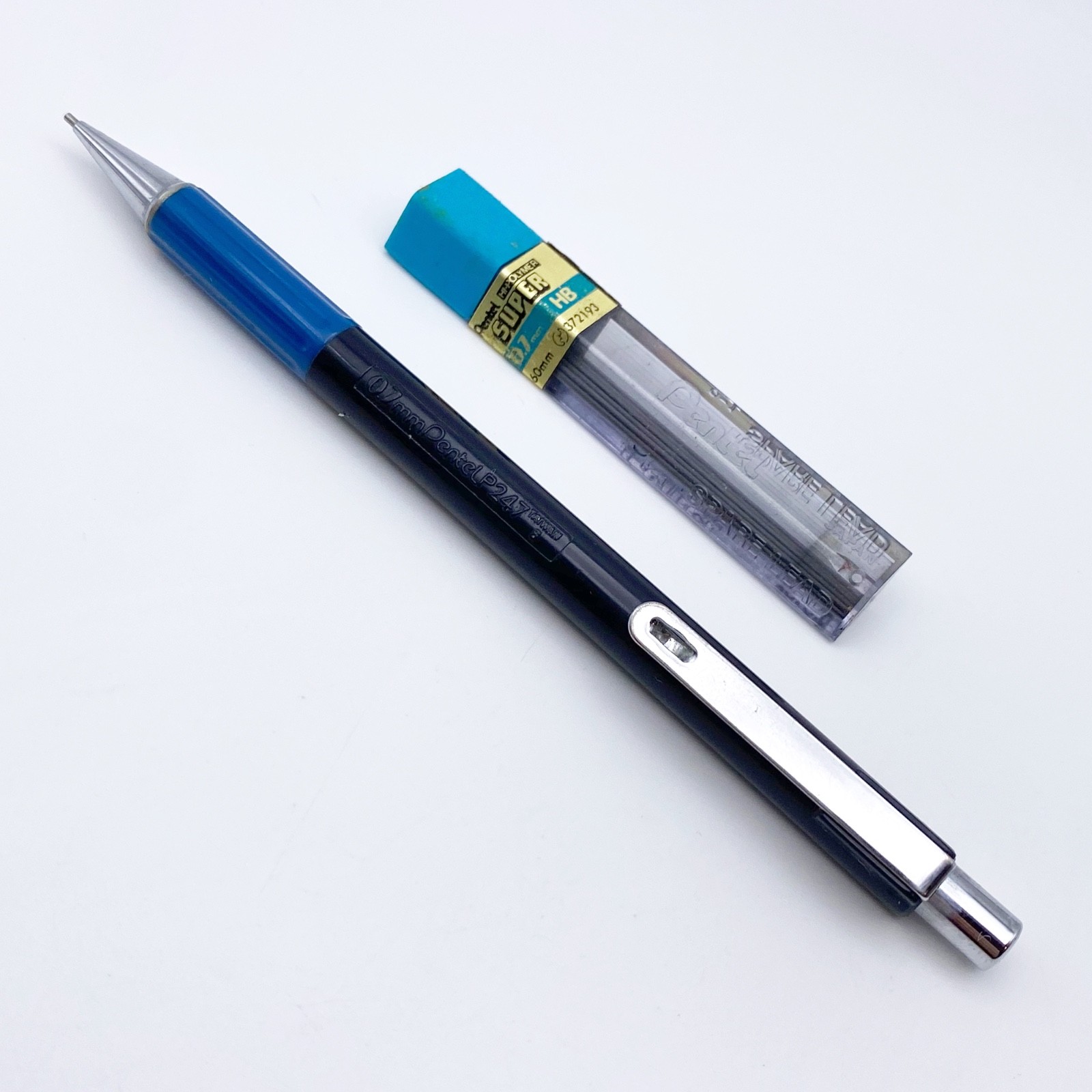 Vintage Pentel P247 Mechanical Pencil 0.7mm Black Blue & Chrome – w/ Lead