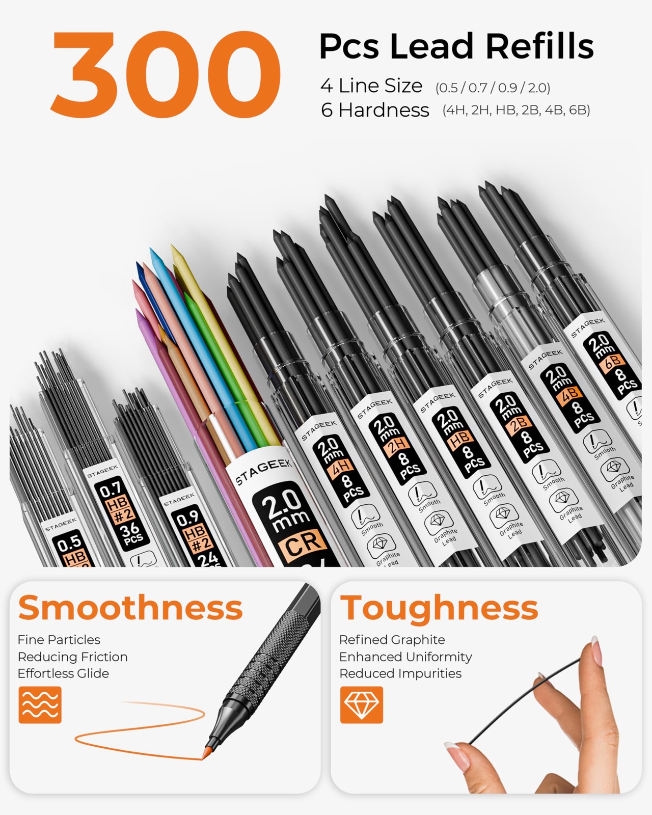 Mechanical Pencil Set Black 30PCS 0.5/0.7/0.9/2.0mm Leather Case 16 Tubes