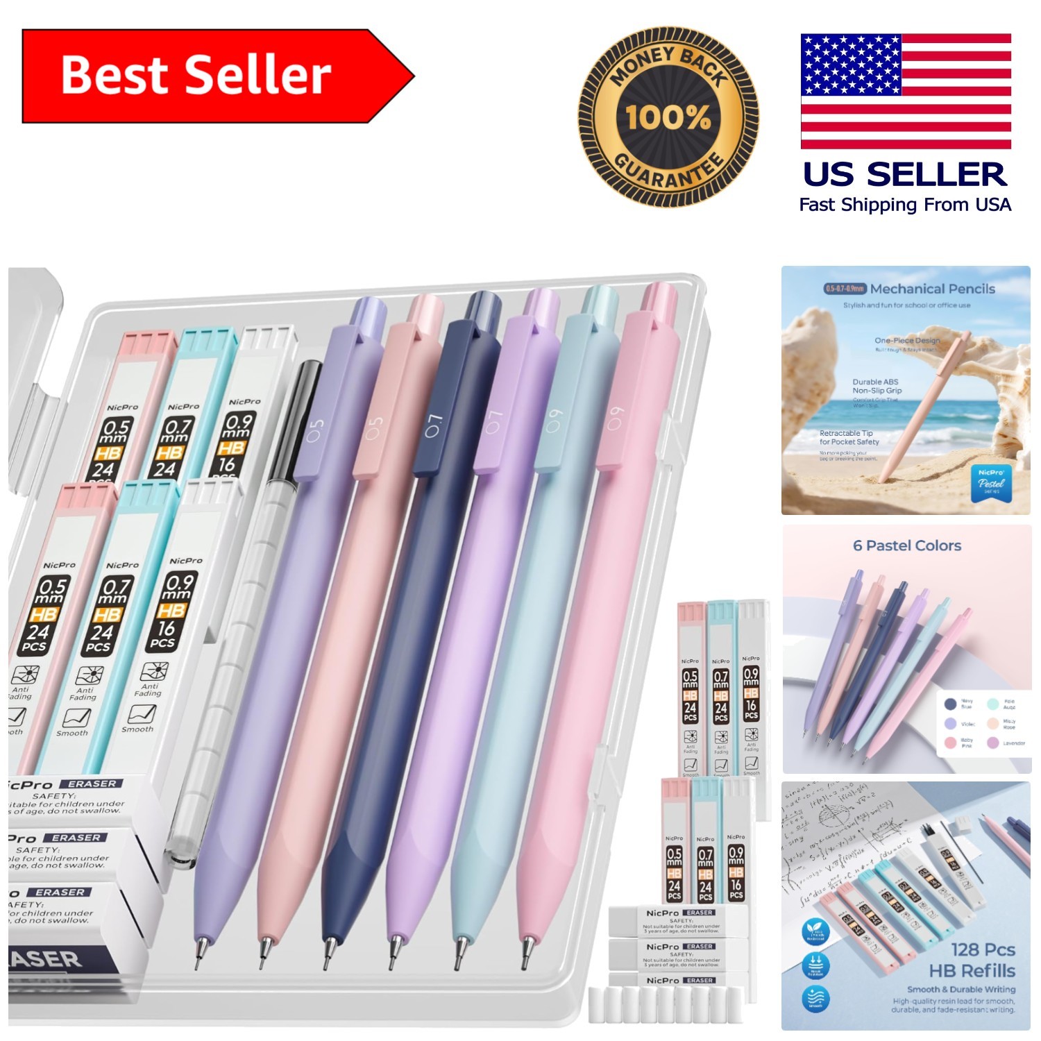 Ergonomic 6PCS Pastel Mechanical Pencils with Storage Case – Ideal for Drafting