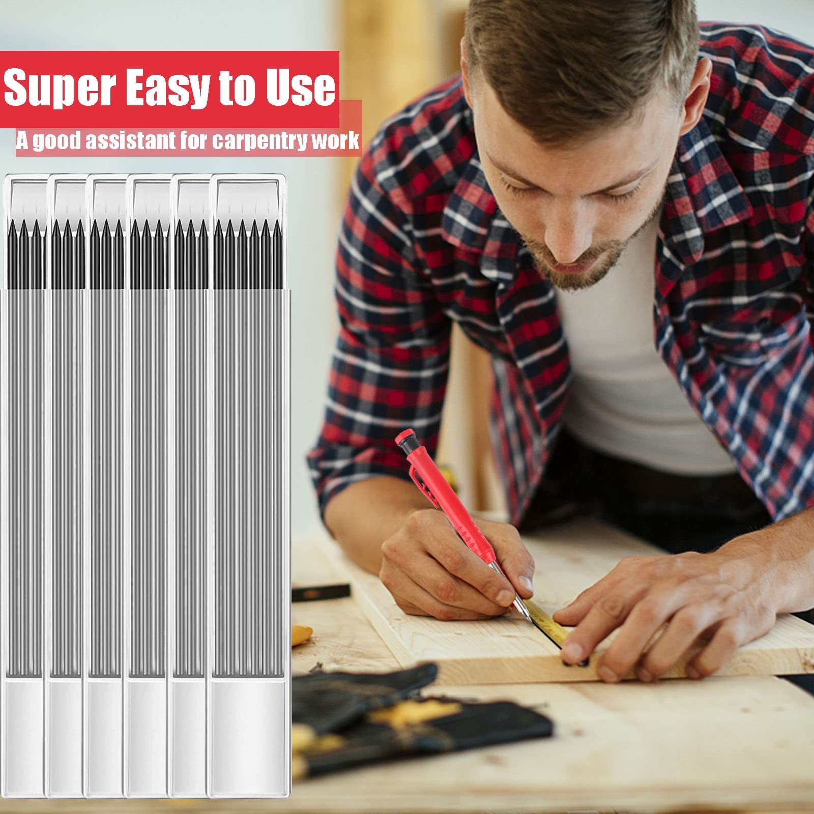36 Pcs 2.8mm Pencil Lead Refills for Carpenter Pencil Solid Deep Hole Mechanical