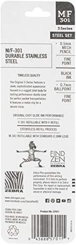 Zebra M/F 301 Stainless Steel Mechanical Pencil and Ballpoint Pen Set, Fine