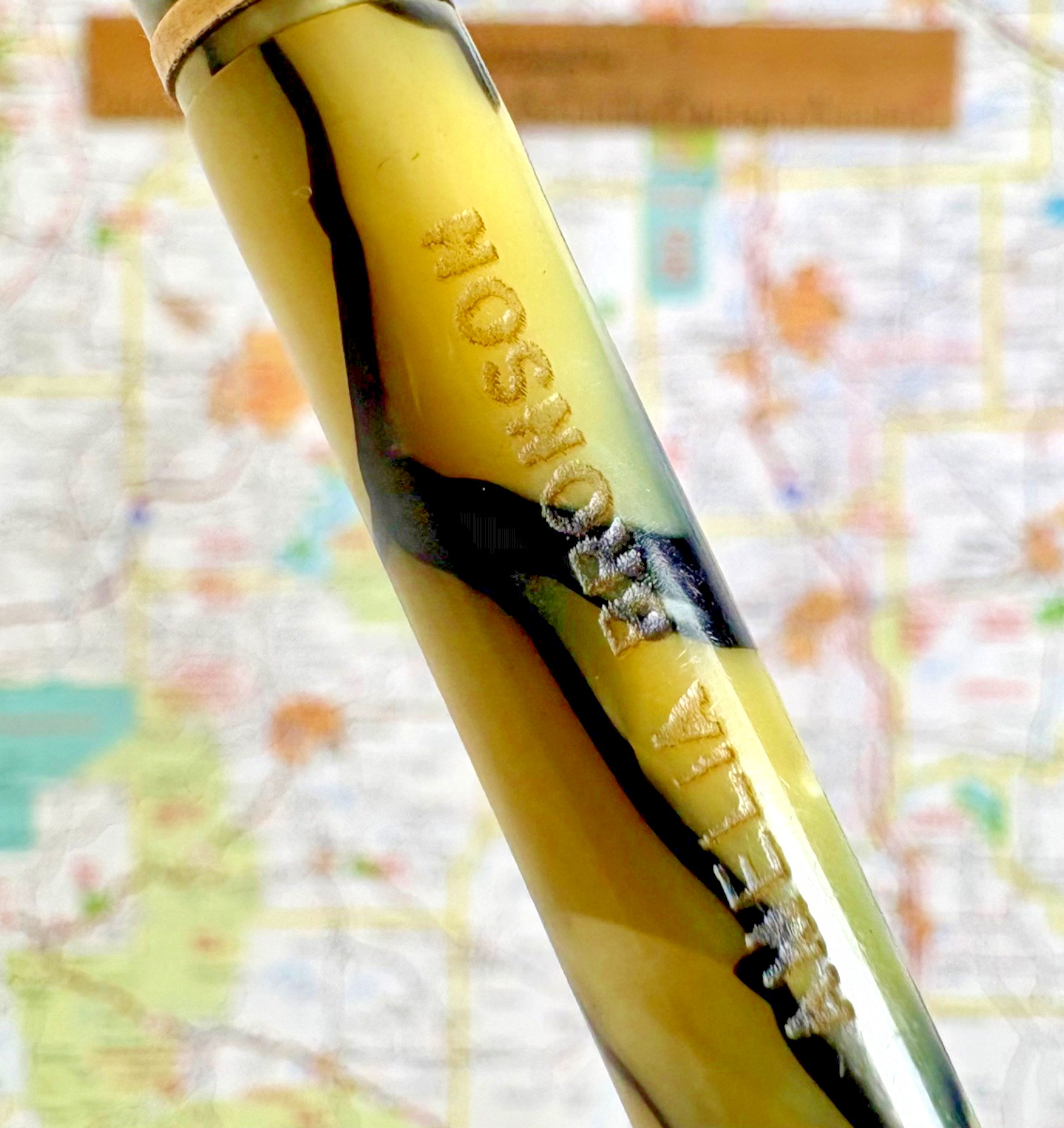 Vintage Gold Bond Stonite Ring top Pencil in Marbled / Veined Celluloid Plastic