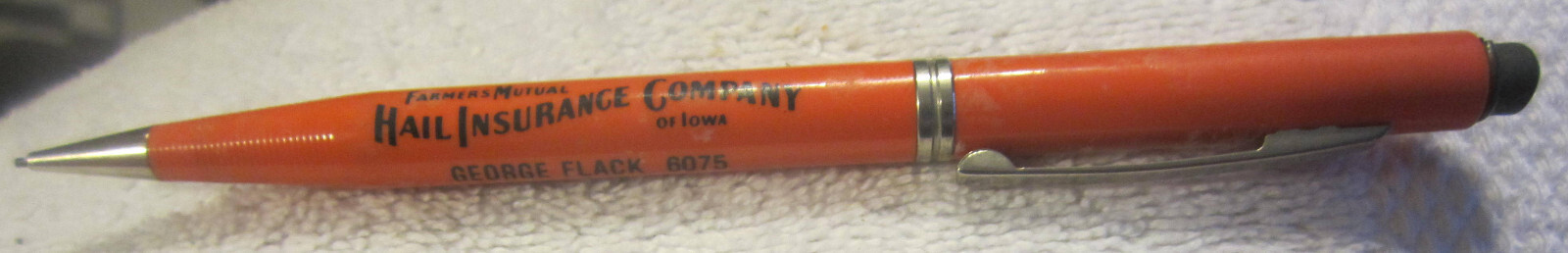 1 Farmers Mutual Hail Insurance Ad Mechanical Pencil, Flack Metamora Ohio VTG