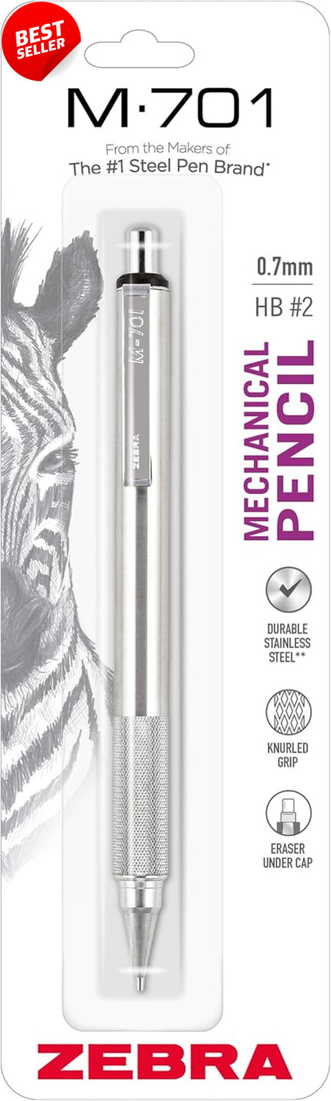 0.7mm Mechanical Pencil Steel Barrel Knurled Grip Refillable 1 Pack – US