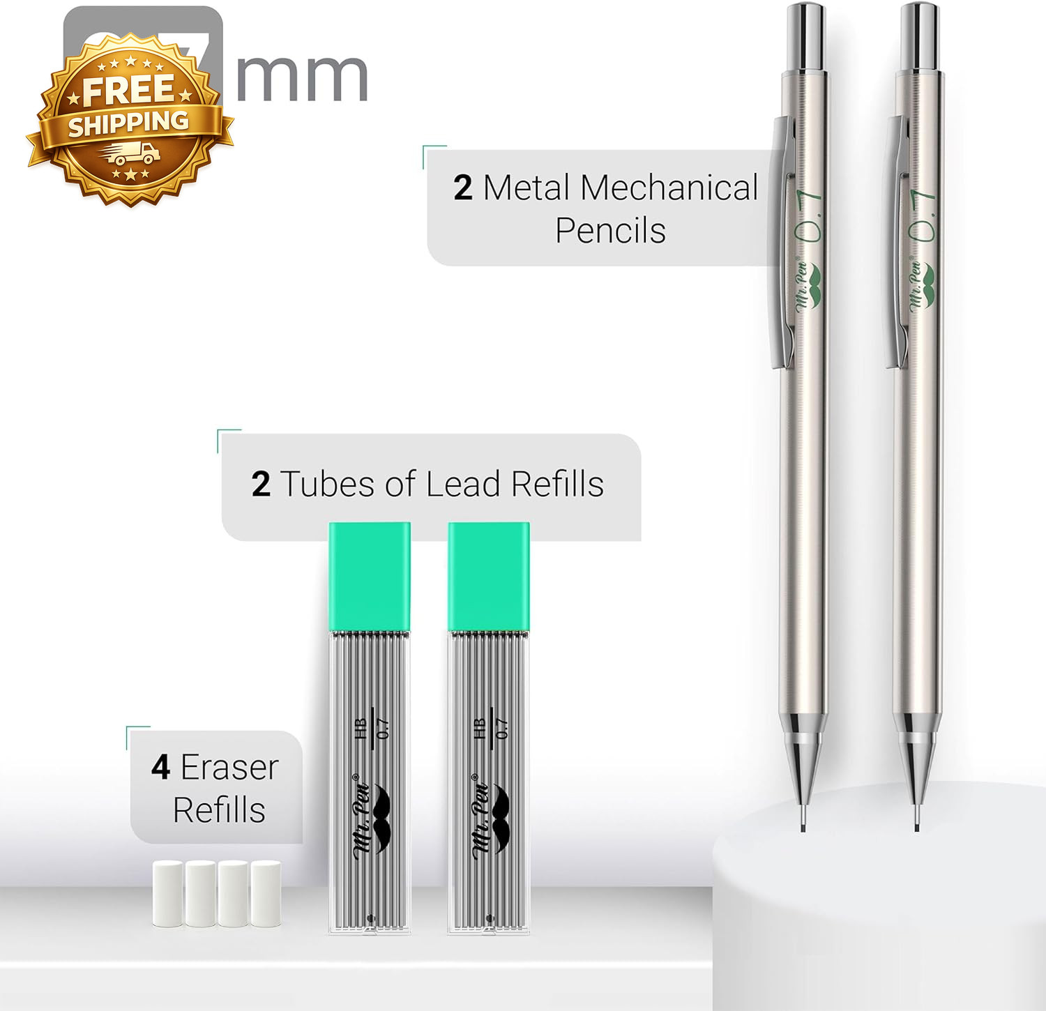 Metal Mechanical Pencils 0.7Mm, 2 Pack Lead Pencil Mechanical Pencil Metal