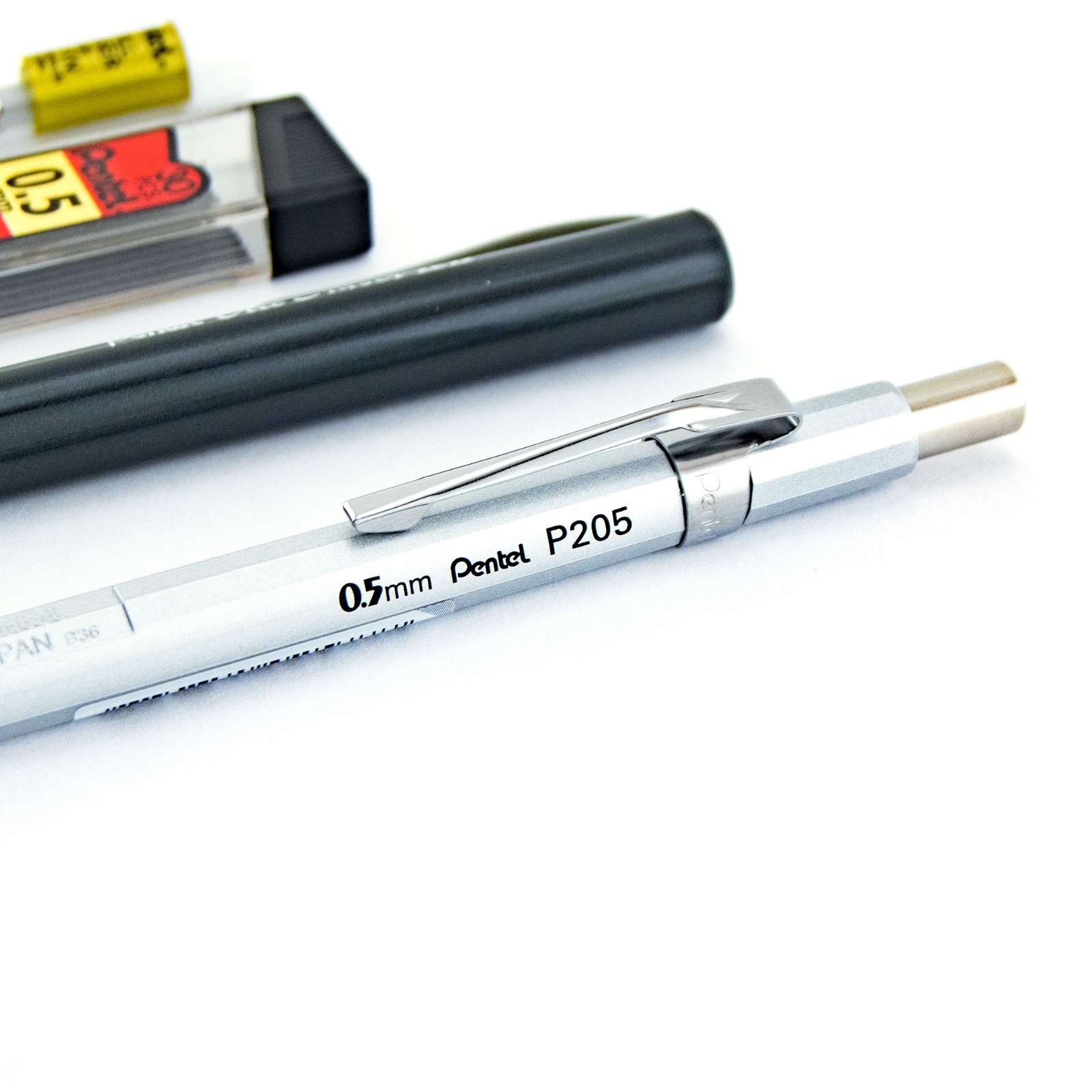 Pentel Sharp Mechanical Pencil Metallic Silver 0.5mm Refill Lead Clic Eraser Lot