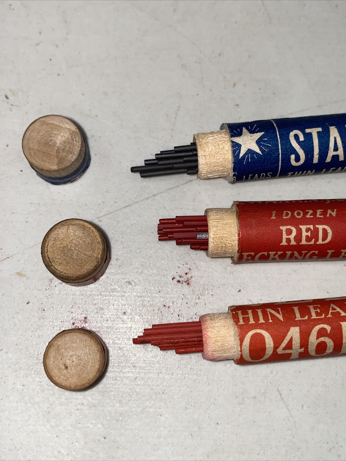 vintage wood tube pencil leads X8 opened faber dixon eversharp red Blue Black