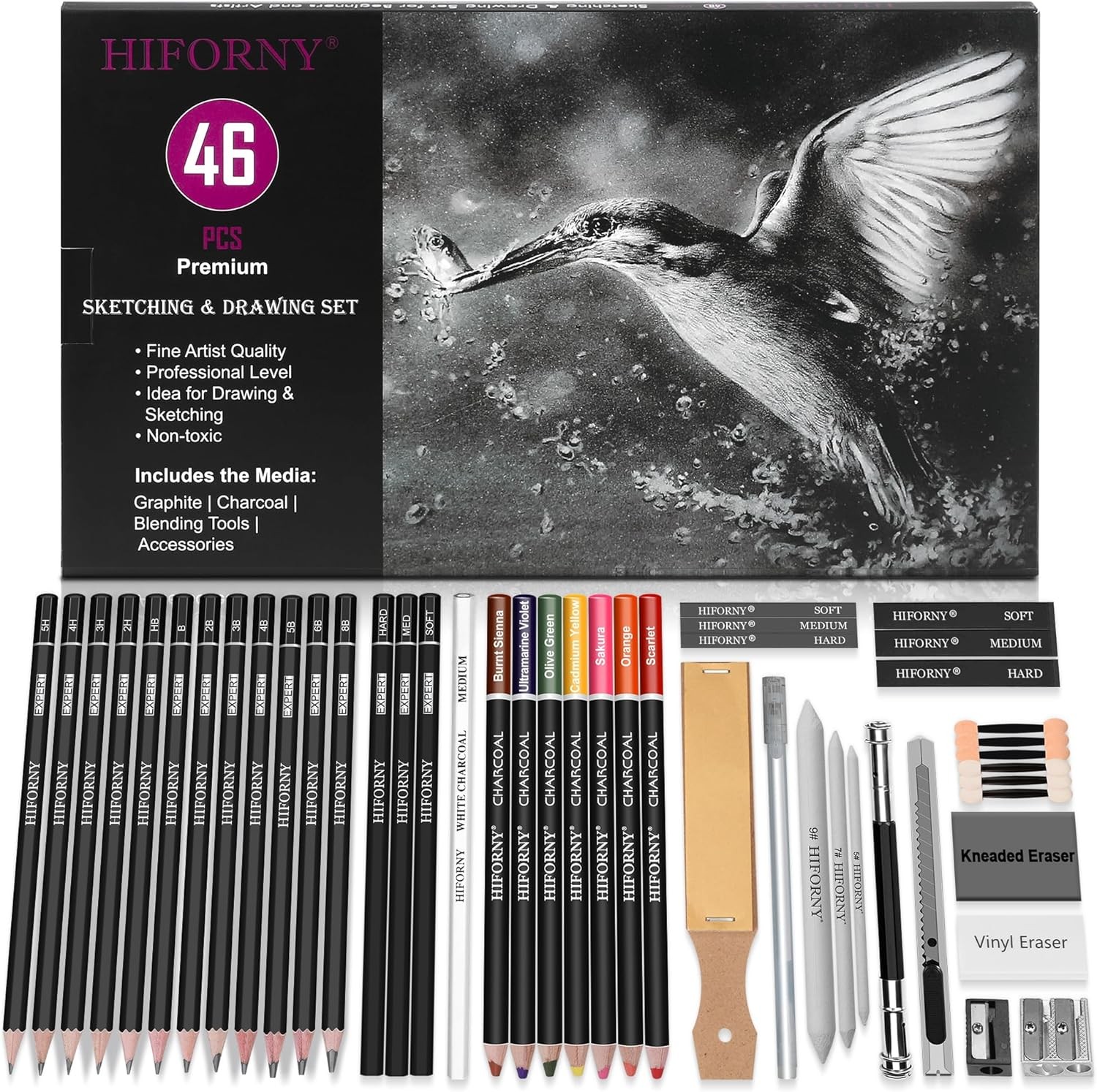 HIFORNY 46 PCS Sketching Drawing Pencil Set,Sketch Pencils Art Supplies with…