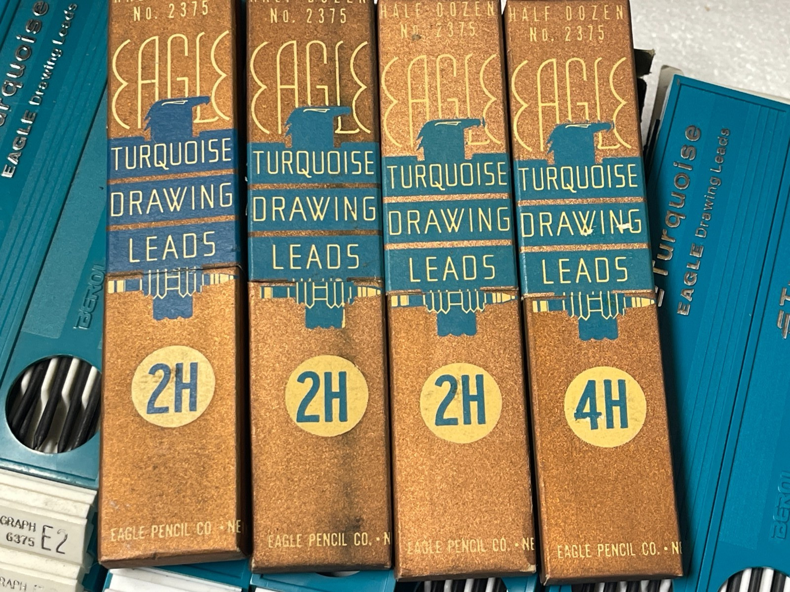 Vtg Eagle Berol Turquoise Drawing Leads 30 Box Mega Lot 2375 /2376 & Lead Holder