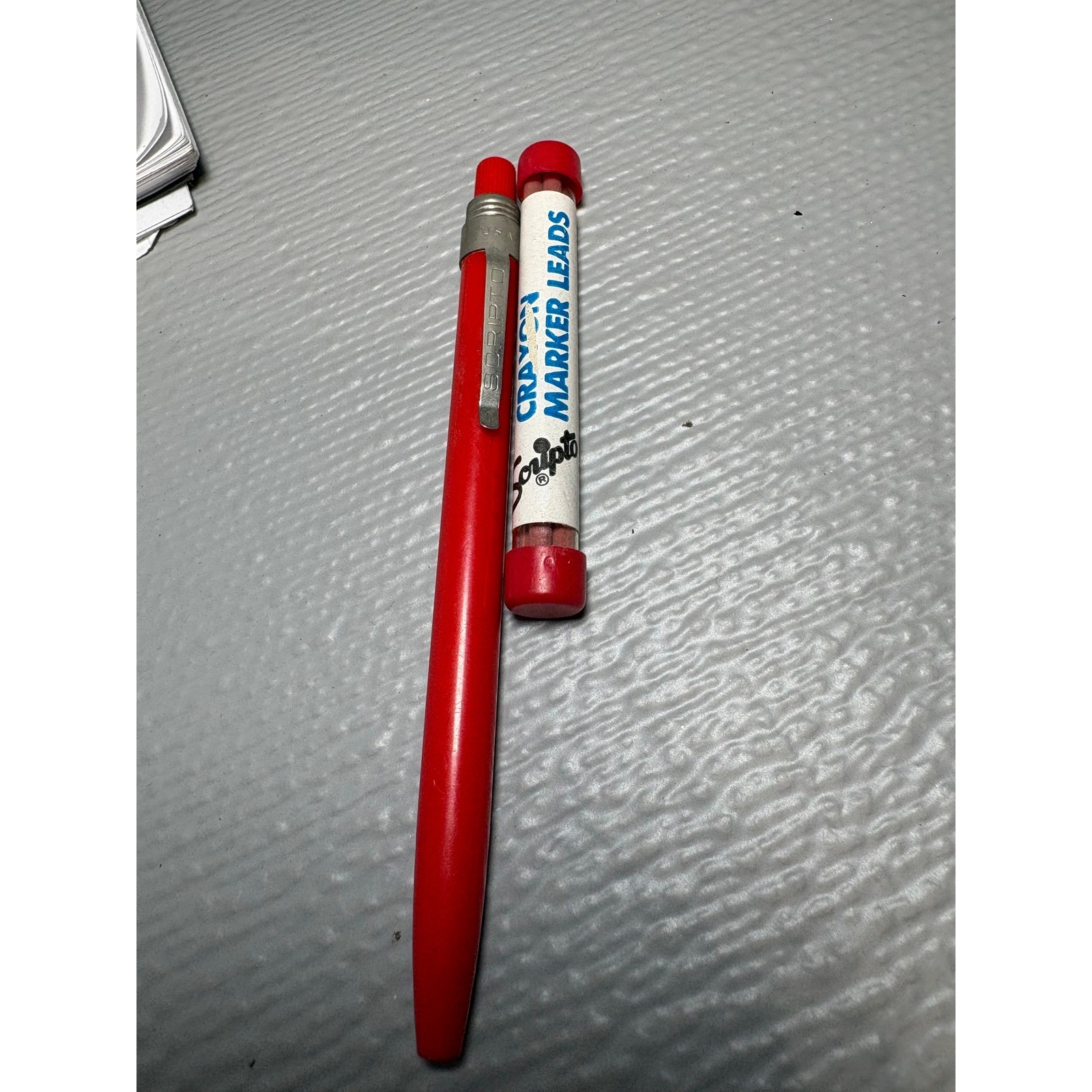 Vintage Scripto Red Mechanical Crayon Marker Pencil with G920 Lead Refills USA
