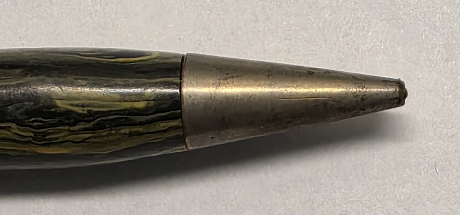 Celluloid Golf Pencil Mini Mechanical Marbled Green / Yellow Gold Trim