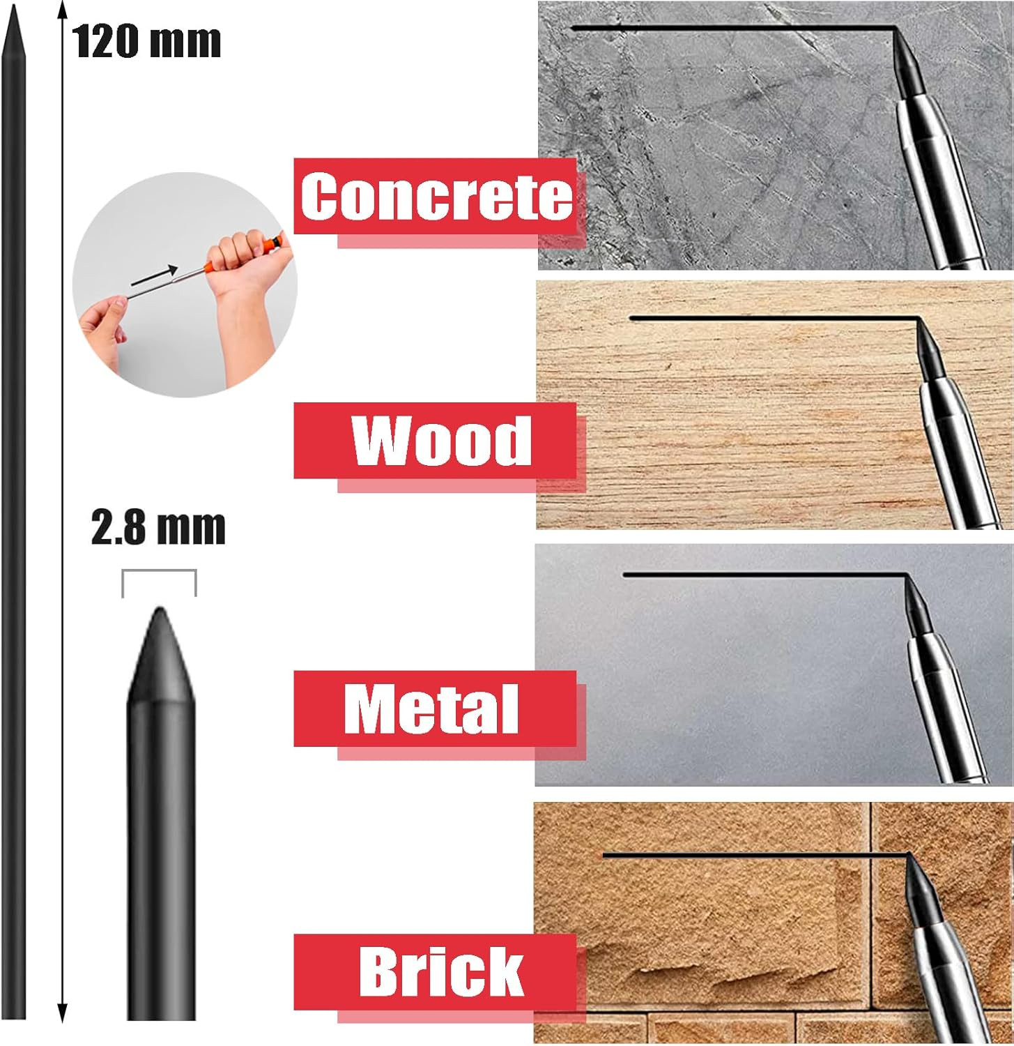 36 Pcs 2.8Mm Pencil Lead Refills for Carpenter Mark Pencils Solid Deep Hole M…