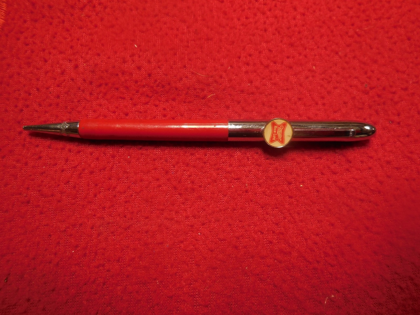 Vintage Miller High Life beer red and chrome mechanical pencil 1970`s Mancave