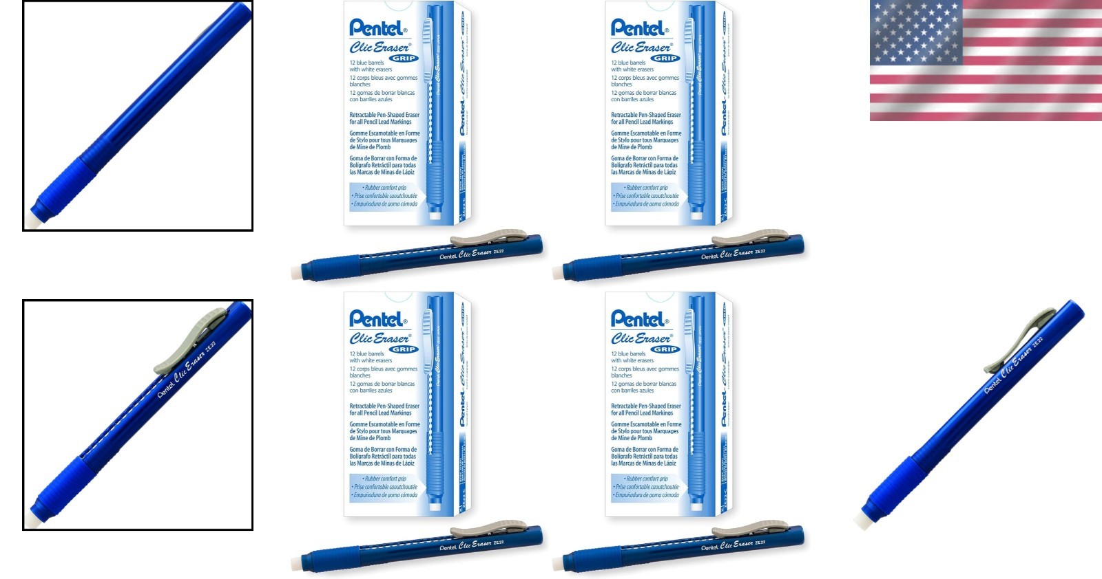 Retractable Eraser – Latex-Free Grip, 12 Count