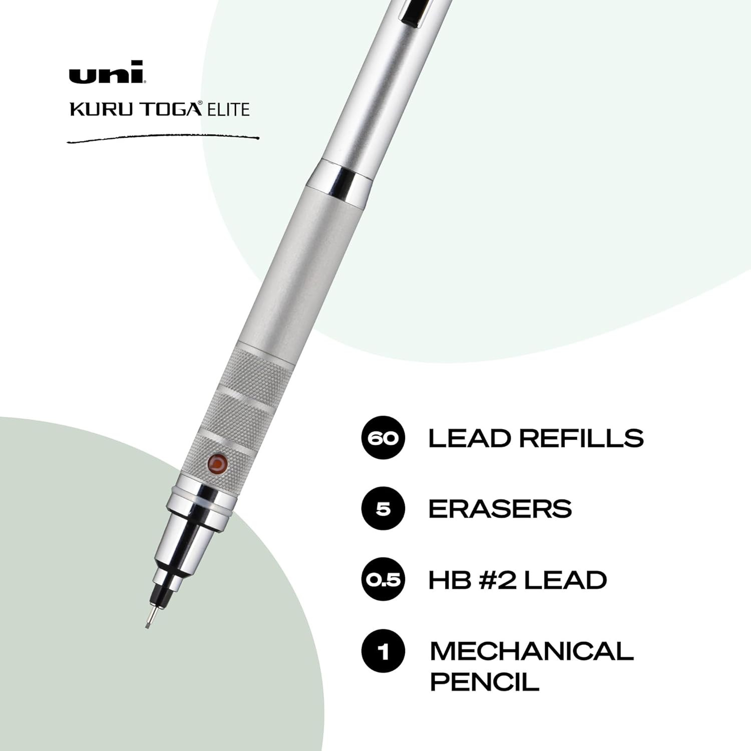 UNI Uniball Kuru Toga Elite Mechanical Pencil Starter ,0.5Mm,Hb #2,Silver Barrel