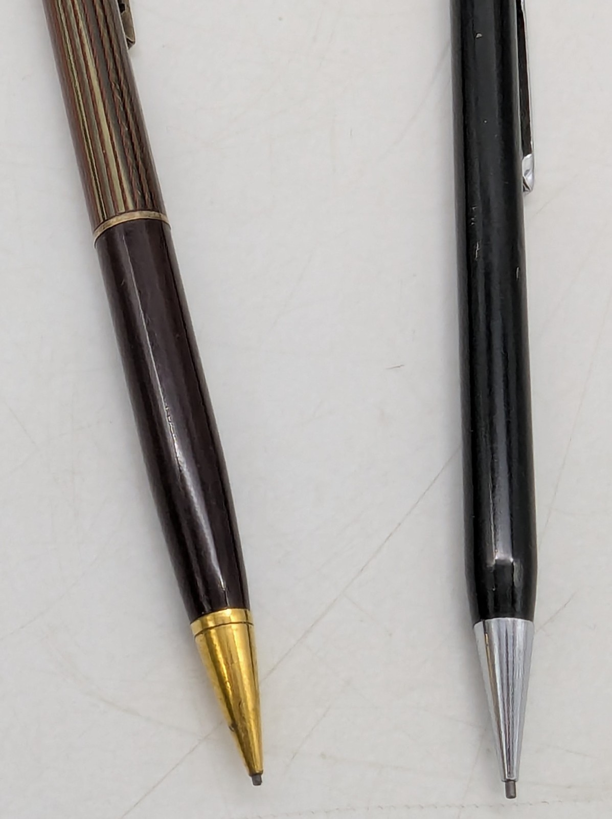 2 Vtg Wahl Eversharp Mechanical Pencils Black & Burgundy Gold Striped