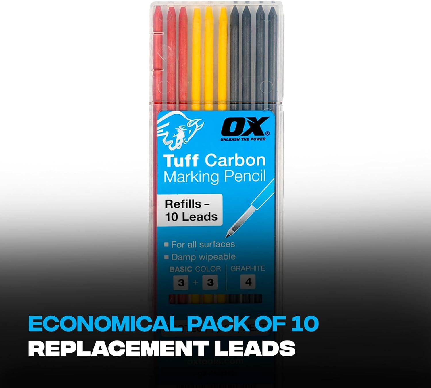 Tools Tuff Carbon Marking Pencil Replacement Lead 10-Pack with Red, Yellow & Gra