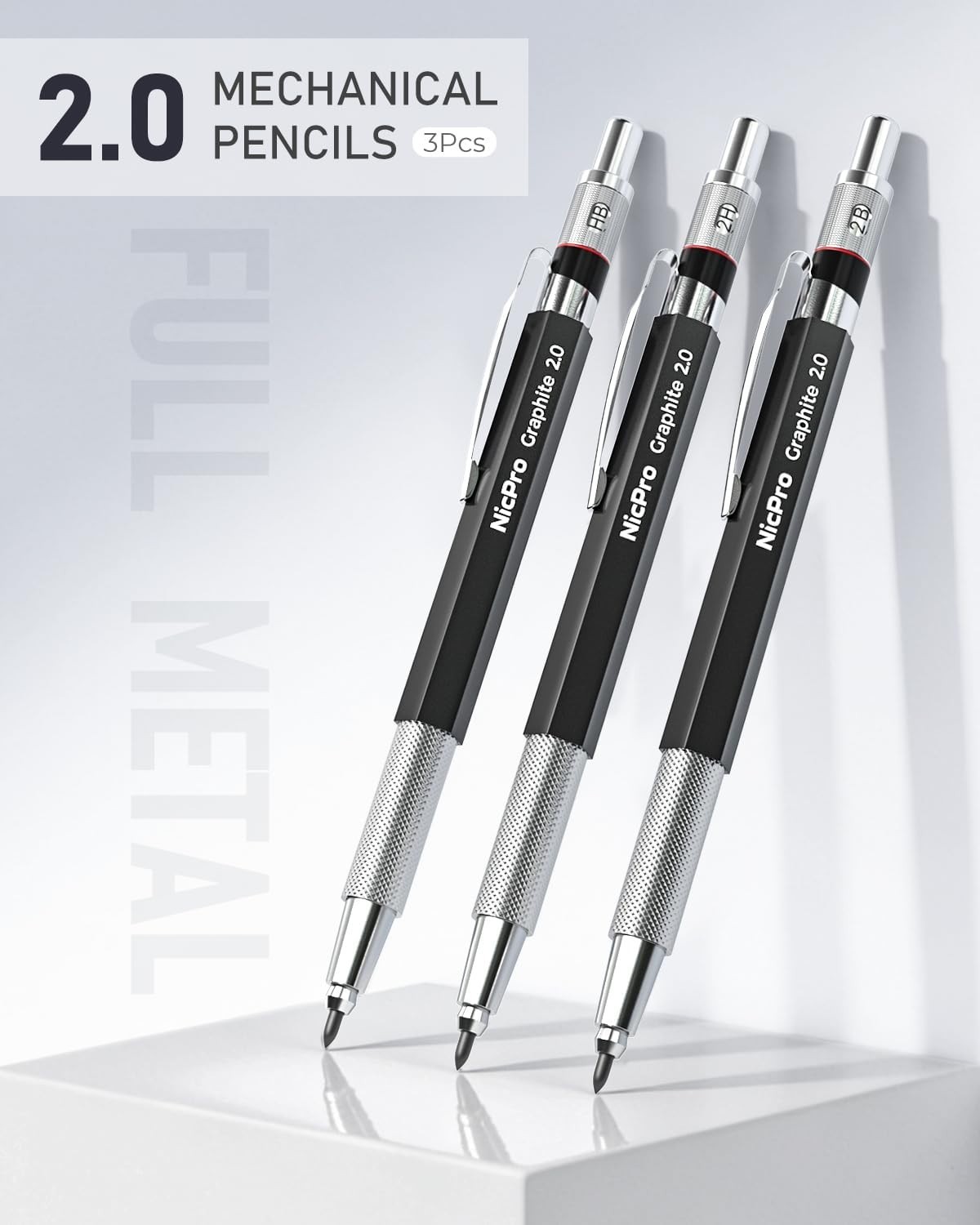 Graphite 2mm Mechanical Pencil Set with Full Brass Body – Ergonomic Grip & Case