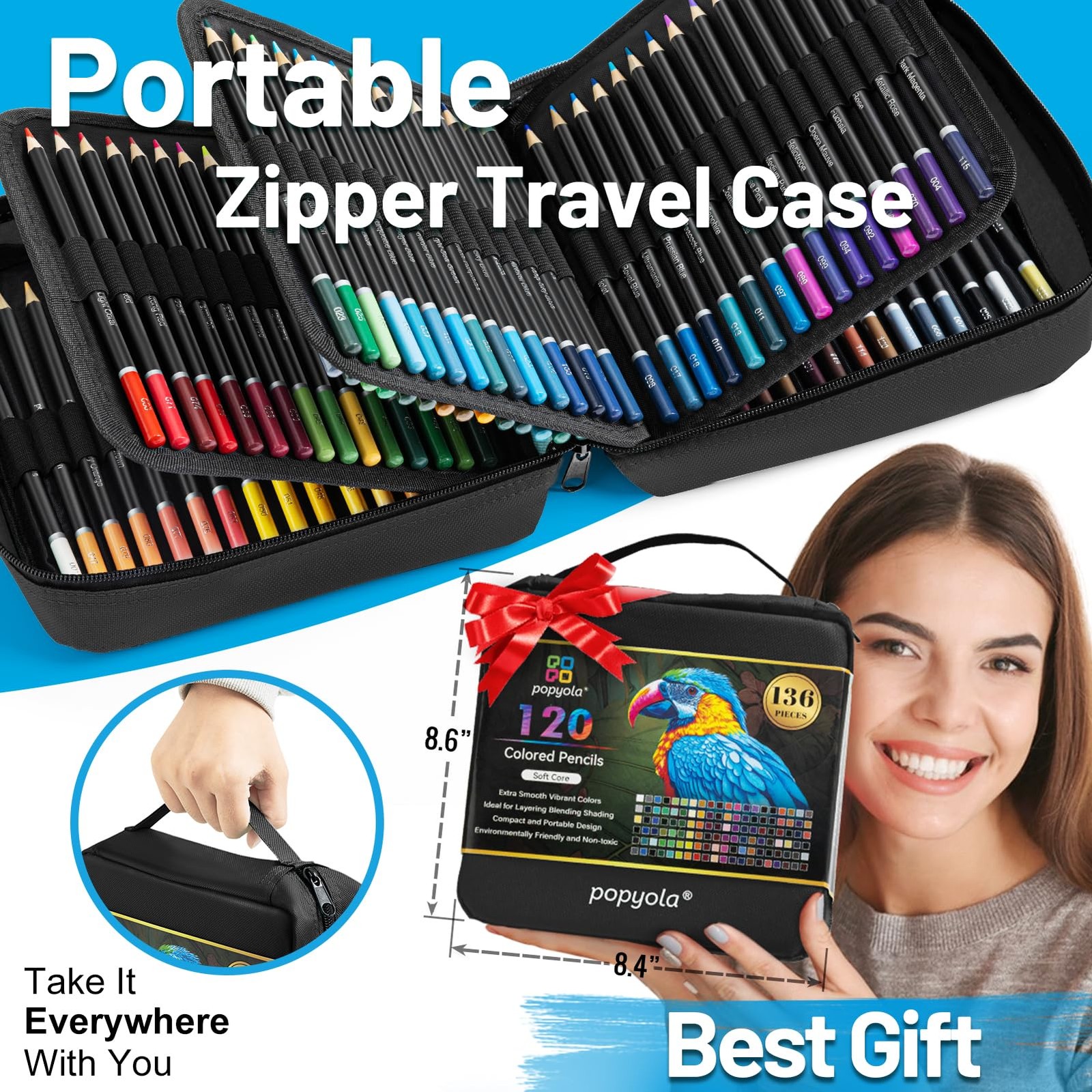 136 PCS Colored Pencils Set for Adult Coloring Books, 120 Black