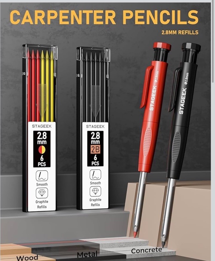 17 Pack Mechanical Carpenter Pencil Set with Sharpener 40 Red+Black(17pcs)