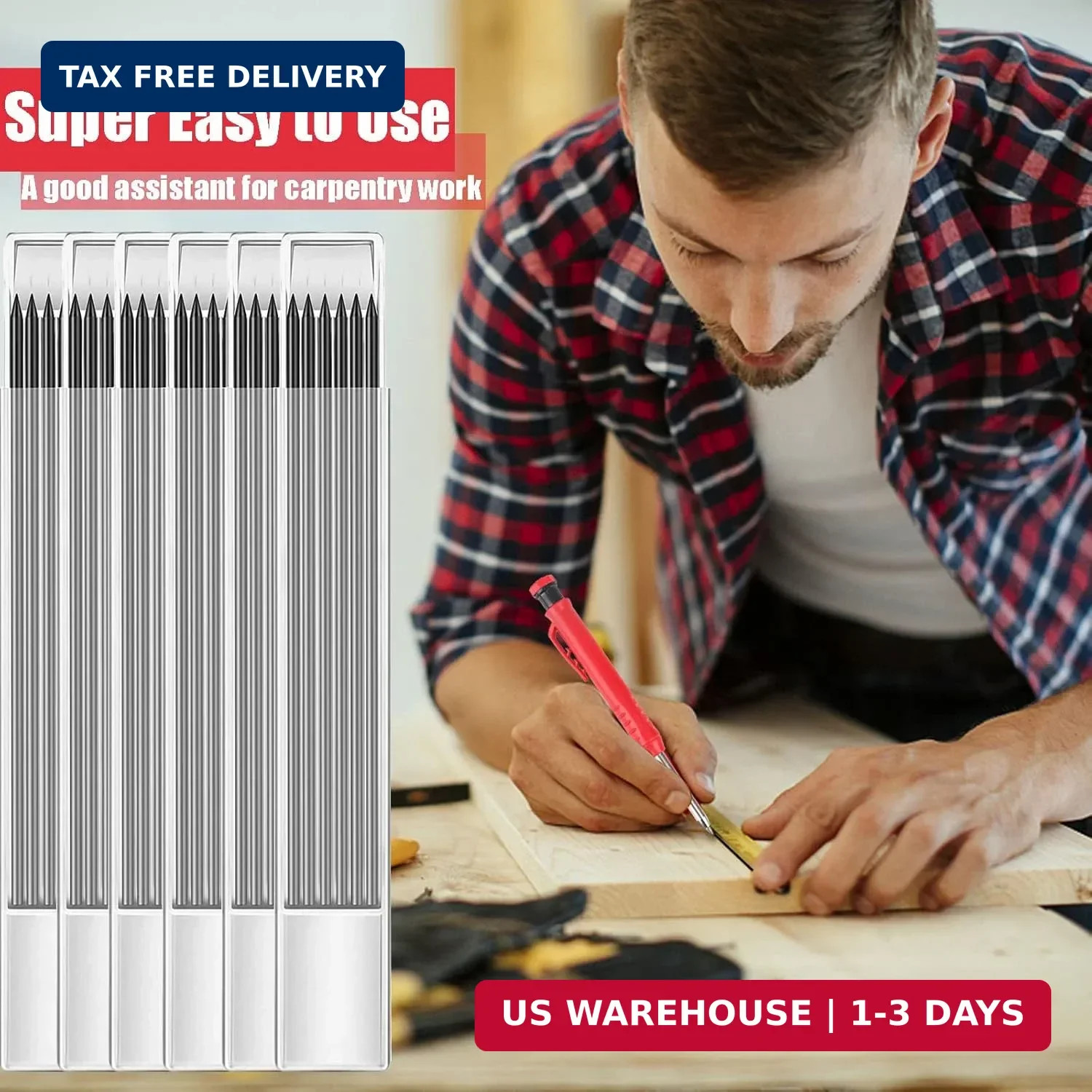36 Pcs 2.8mm Pencil Lead Refills for Carpenter Pencil Solid Deep Hole Mechanical