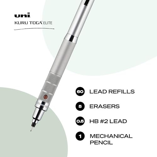 uniball Kuru Toga Elite Mechanical Pencil Starter Kit, 0.5mm, HB #2 Silver