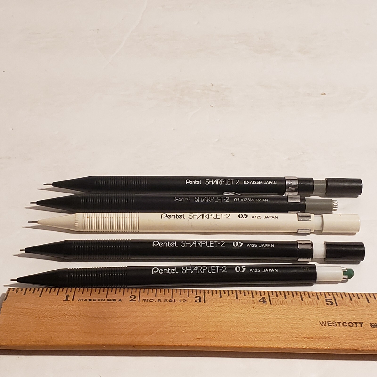 Lot of 5 Vtg Japan Pentel 0.5mm A125 A125M Sharplet-2 Mechanical Pencil Wht/Blk