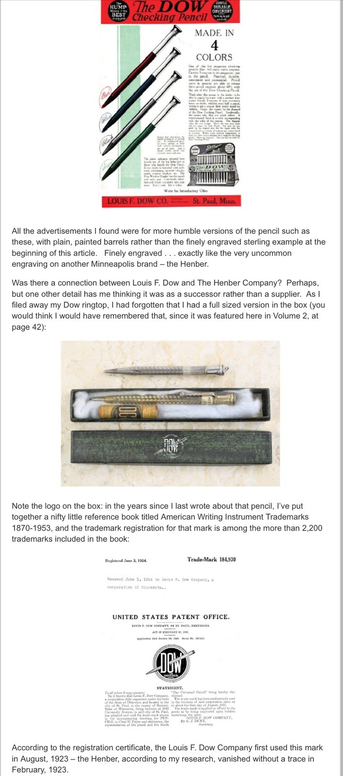 Antique RARE DOW 1922 Mechanical Pencil Lead Pencil Patent Pending A315