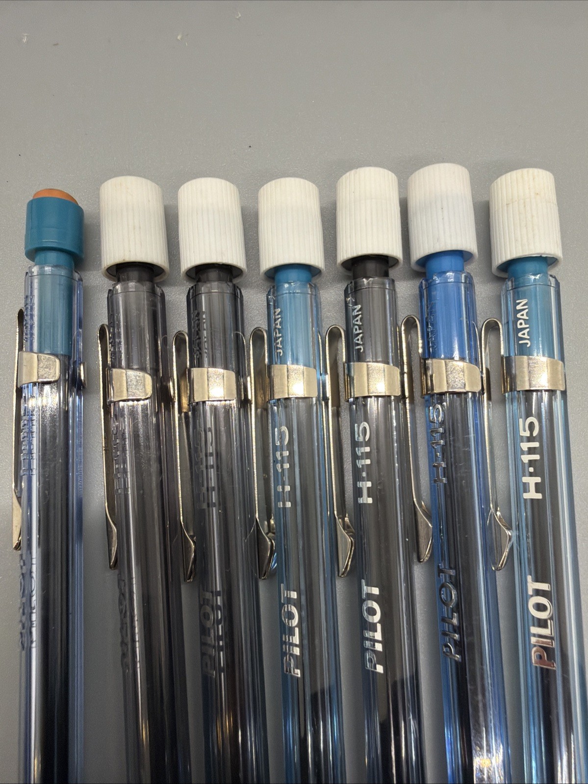 Vintage Pilot H-115 Mechanical Drafting Pencils 7 Transparent Black Blue