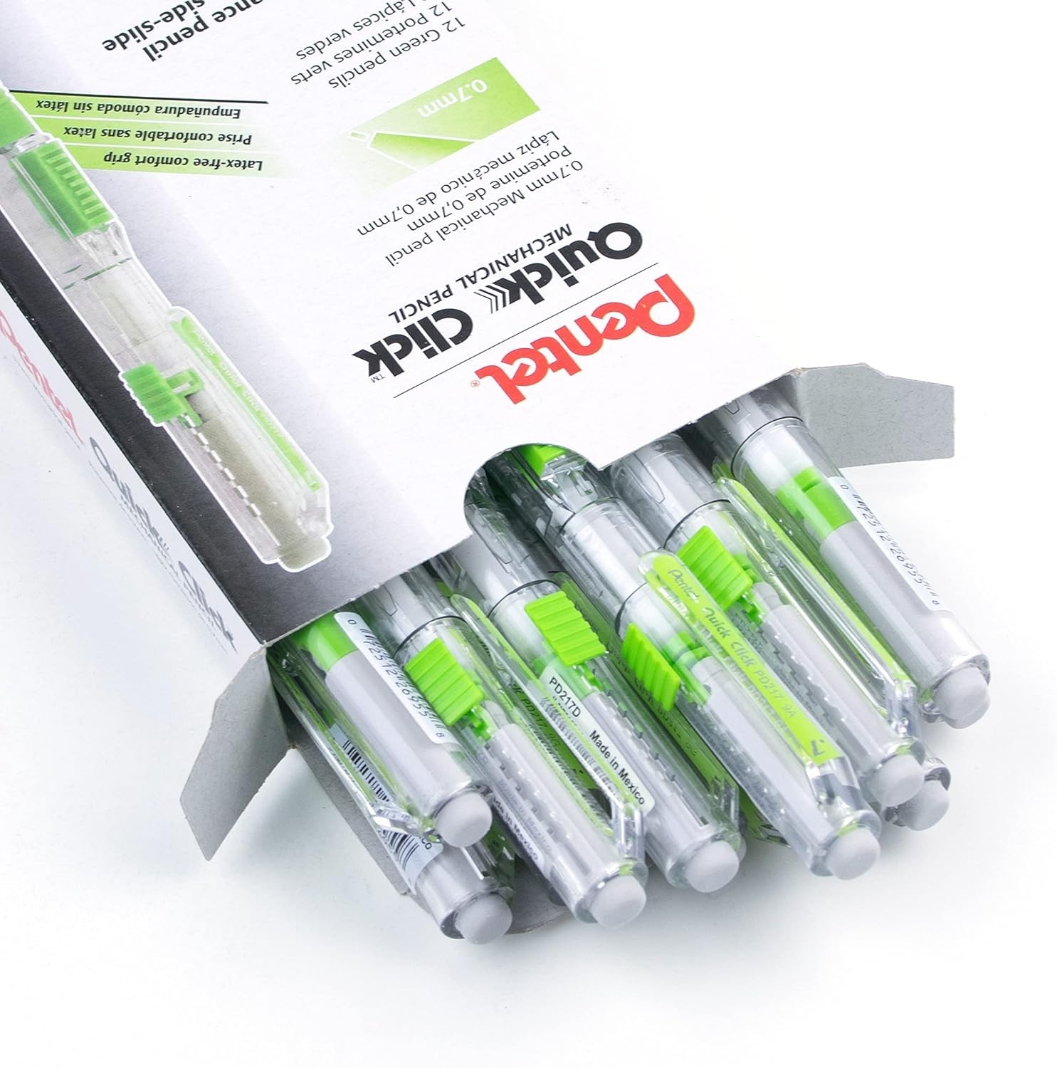 Fast Side-Advance 0.7mm Mechanical Pencils – Green Accents, Box of 12 for Adults