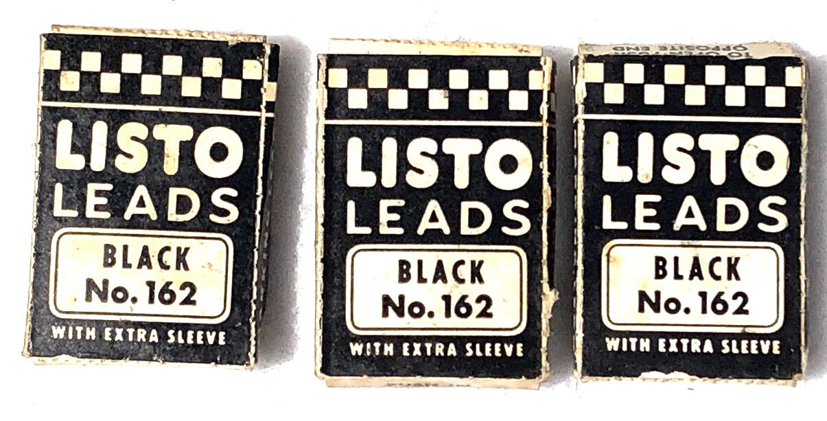 Vintage Set of 3 Listo Marking Pencil Large Size Leads Black No. 162