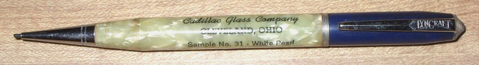 VINTAGE LYNCRAFT SAMPLE MECHANICAL PENCIL, CADILLAC GLASS CO., CLEVELAND, OH