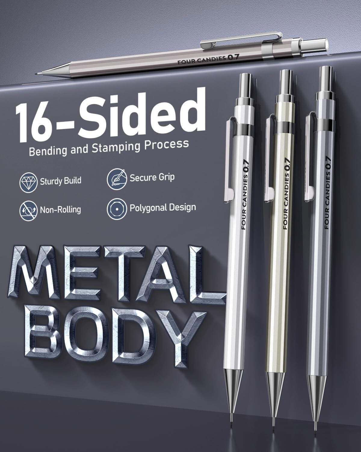 8PCS Metal Mechanical Pencils Set with HB Lead Refills & Erasers – All-in-One