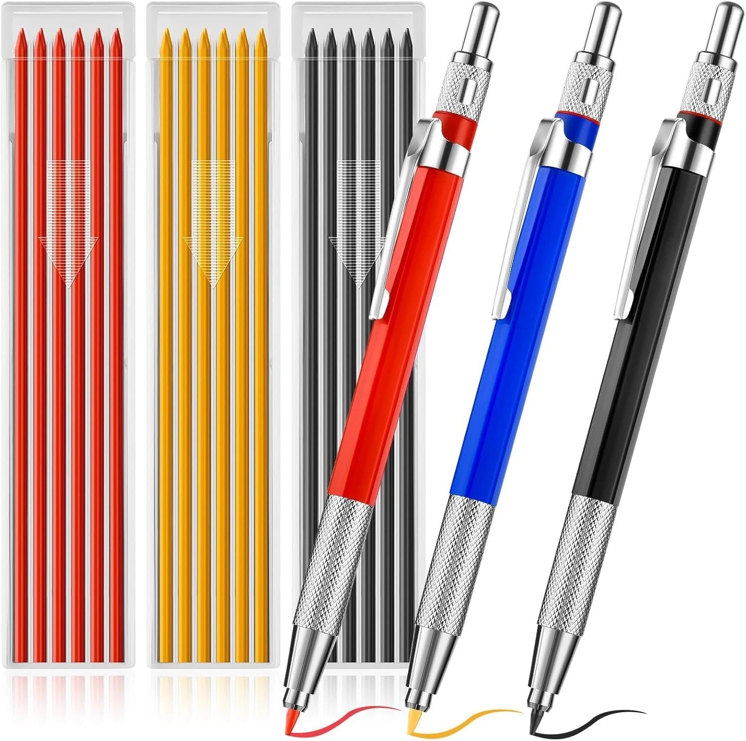 3 Pcs Welders Pencil with 36 Pcs Silver round Refills, Welders Pencil for Metal,