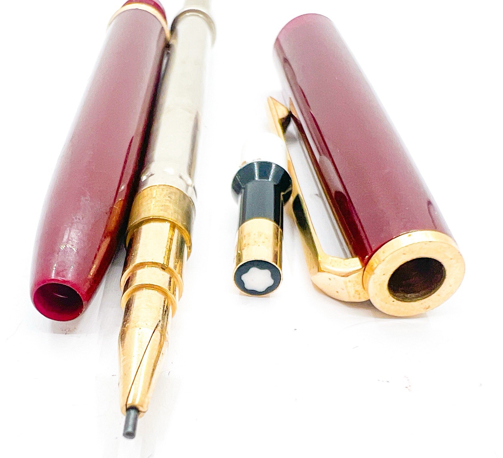 Montblanc 350 Burgundy Gold Trim Mechanical Pencil 0.9 Push Cap 0.9mm Functional