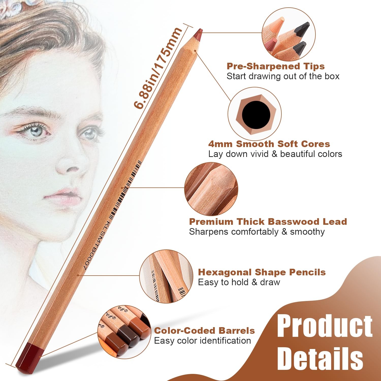 ofone Skin Tone Colored Pencils, 12 Colors Pastel 1 Count (Pack of 12),